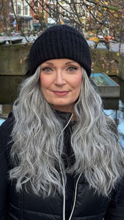 Mel B. @mels.be.ageless wearing BROOKLYN by RENE OF PARIS in color SALT-&-PEPPER-MR | A 50/50 Blend of Deep Charcoal Grey and Light Alabaster Grey Tones with a Micro Root 