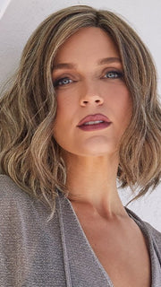 MERRILL by Noriko in CASHMERE-BROWN-SR | Slightly Rooted Medium Beige Brown base with woven Velvet Blonde Highlights PPC MAIN IMAGE FB MAIN IMAGE