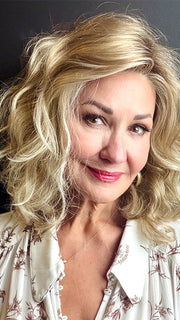 Ellen @aging.with.ellen is wearing MILA by JON RENAU in color 12FS8 SHADED PRALINE | Light Gold Brown, Light Natural Gold Blonde & Pale Natural Gold-Blonde Blend, Shaded with Medium Brown