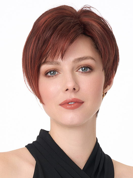 Model is wearing MILEY by ENVY in color DARK-RED | Auburn with Brighter Red highlights 