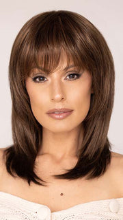 Roxie wearing MIRANDA by ENVY in color MEDIUM BROWN | Medium Brown with natural highlights