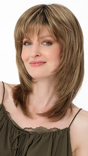 MIRANDA by ENVY in color HONEY BREEZE | A blend of Cool, Honey Blonde and Multi-Dimensional Medium Brown with Darker Brown Roots