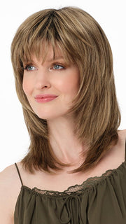 MIRANDA by ENVY in color HONEY BREEZE | A blend of Cool, Honey Blonde and Multi-Dimensional Medium Brown with Darker Brown Roots