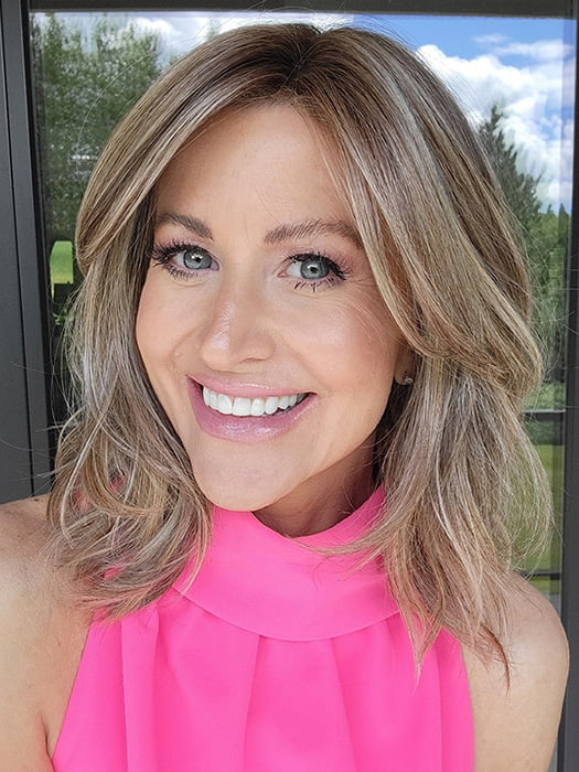 Natalie Gray @vanish.into.thin.hair is wearing MODENA by BELLE TRESS in color MACADAMIA LATTE R | A combination of Medium and Light Brown, highlighted with Light Gold Blonde, and a mixture of Ash Blonde and Light Gold Blonde, Rooted with Medium and Light Brown