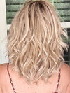 Kristyna Moore @kristynamoore wearing MODENA by BELLE TRESS in color CRUSHED ALMOND BLONDE R | A soft Neutral Light Blonde with a Light and Medium Blended Root Color