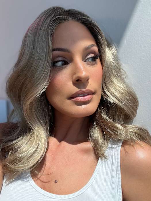 MOLLY by ENVY in color GOLDEN SANDSTONE | Creamy Beige-Blonde with Darker Brown Roots