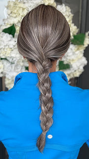 Eileen @crazywiglady is wearing NEXT TOP MODEL by TRESSALLURE in color EL52/38/49/R8 | 3 Tone Grey Rooted Medium Brown (styled in braid)