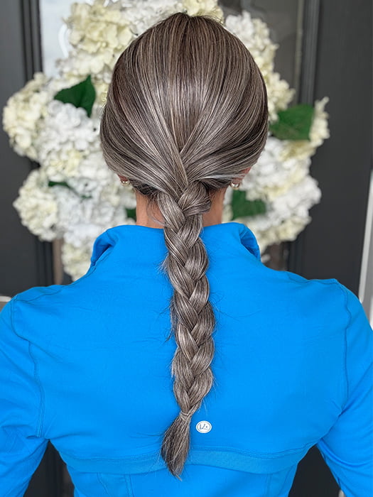 Eileen @crazywiglady is wearing NEXT TOP MODEL by TRESSALLURE in color EL52/38/49/R8 | 3 Tone Grey Rooted Medium Brown (styled in braid)