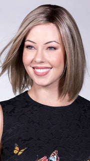 NINA by BelleTress in SPARKLING CHAMPAGNE R | Medium Ash Brown roots transition into Shimmering Champagne Blonde characterized by Pale Golden Hues with subtle Ivory and Platinum undertones reminiscent of a sparkling glass of bubbly