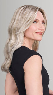 Model is wearing OLIVIA in FS17/101S18 PALM SPRINGS BLONDE | Light Ash Blonde w/ Pure White Natural Violet, Shaded w/ Dark Natural Ash Blonde