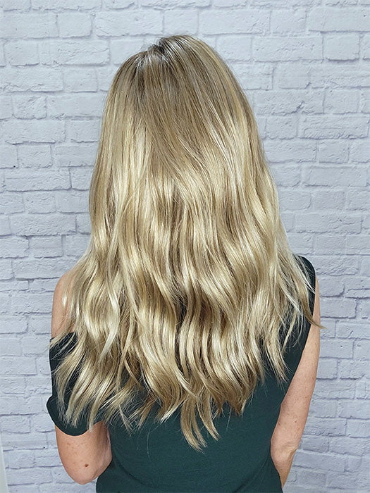 Natalie Gray @vanish.into.thin.hair wearing OLIVIA by JON RENAU in color 12FS8 SHADED PRALINE | Light Gold Brown, Light Natural Gold Blonde & Pale Natural Gold-Blonde Blend, Shaded with Medium Brown