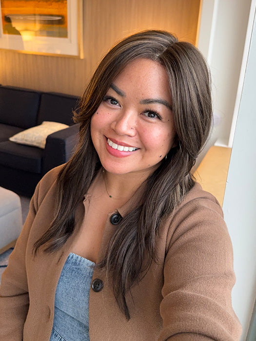 Katrina & Arlah Soriano @wearthehairsis wearing OLIVIA by JON RENAU in color 6RH12 ESPRESSO LATTE | Brown with 33% Light Gold Brown Highlights