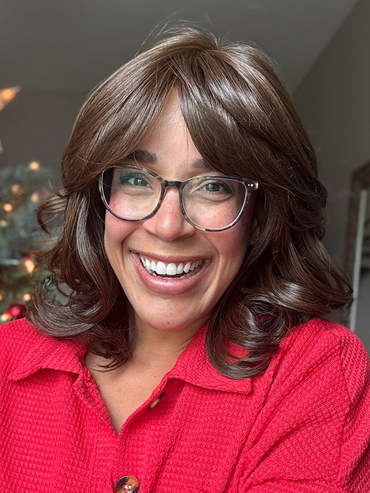Brea @getwiggywithbrea wearing ON MY WAY by RAQUEL WELCH in color RL4/6 BLACK COFFEE | Dark Brown Evenly Blended with Medium Brown