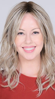 PEERLESS 18 by BelleTress in ROOTBEER FLOAT BLONDE | A Blend of Light Pearl Blonde, Ash Blonde, Beige Blonde, Champagne Blonde, and Platinum Blonde with a Light and Medium Brown Root
