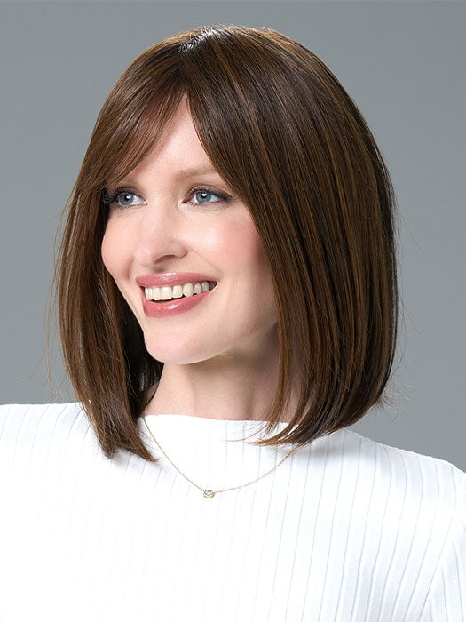 Model is wearing PAIGE by ENVY in ESPRESSO | A cool, Multi-Dimensional Medium Brown with Darker Brown Roots