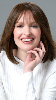 Model is wearing PAIGE by ENVY in ESPRESSO | A cool, Multi-Dimensional Medium Brown with Darker Brown Roots