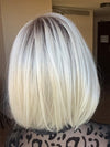Susan Sparks @an_affair_with_hair wearing PAIGE by ENVY in color PLATINUM SHADOW | Light Blonde with Dark Roots