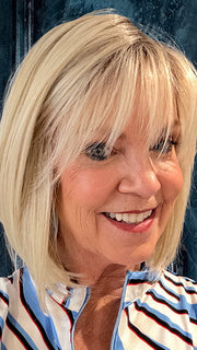 Susan Sparks @an_affair_with_hair wearing PAIGE by ENVY in color PLATINUM SHADOW | Light Blonde with Dark Roots