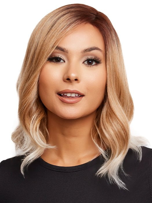PANACHE WAVEZ by Rene of Paris in MELTED-MARSHMALLOW | Subtly Warm Dark Sandy Blonde Blend with Medium Brown Roots and Light Ash Blonde Tips and Highlights
