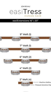 Kit includes 10 machine wefted extensions with pressure sensitive clips