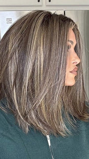 Crystal Honeycutt @thehairhoneys wearing PERLA by BELLE TRESS in color CHOCOLATE BUTTERCREAM R | A deep Chocolate Brown Root, that melts into Buttery, Golden Brown Tones, accented by Soft Caramel and Honey highlights for a smooth, multidimensional finish