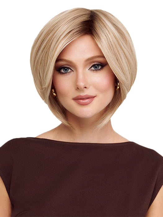 Model is wearing POISED by TressAllure in color 19/23/R12 | A beautiful blend of Platinum Blonde and Pale Golden Blonde, shaded with Dark roots