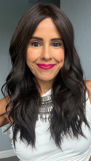 Lorena @faux.hurr.lifee wearing POSH WAVEZ by LORENA in color DARK CHOCOLATE | Dark Brown and Medium Brown Evenly Blended