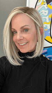 Susan Sparks @sparkles_intheworld wearing CURRENT EVENTS by RAQUEL WELCH WIGS in color RL19/23SS SHADED BISCUIT | Light Ash Blonde Evenly Blended with Cool Platinum Blonde with Dark Roots