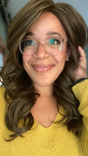 Brea @getwiggywithbrea wearing STROKE OF GENIUS by RAQUEL WELCH WIGS in color RL10/12 SUNLIT CHESTNUT | Light Chestnut Brown Evenly Blended with Light Brown