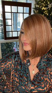 Jenna Fail @jenna_fail wearing CURRENT EVENTS by RAQUEL WELCH WIGS in color RL29/33SS ICED PUMPKIN SPICE | Strawberry Blonde Shaded with Dark Red-Brown