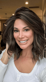 Katy C. @thewigeducator wearing SIMMER ELITE by RAQUEL WELCH WIGS in color RL4/10SS ICED JAVA | Off Black Shaded with Dark Brown