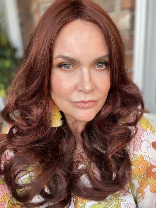 Tonya Gunias @thebeautyprofessorms.g wearing BRIANNA by ENVY in color DARK RED | Auburn with Brighter Red highlights