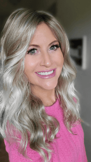 Natalie Gray @vanish.into.thin.hair wearing SARAH by JON RENAU in color FS17/101S18 PALM SPRINGS BLONDE | Light Ash Blonde with Pure White Natural Violet Bold Highlights, Shaded with Dark Natural Ash Blonde