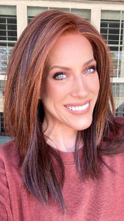 Kristyna @kristynamoore wearing WELL PLAYED by RAQUEL WELCH in color RL32/31 CINNABAR | Medium Dark Auburn Evenly Blended with Medium Light Auburn
