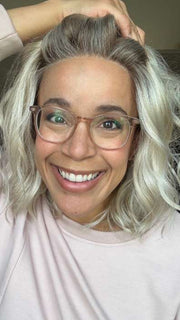Brea @getwiggywithbrea wearing ARLO by ESTETICA in color SUNLIT-BLONDE | Soft Blend of Sandy Blonde, Lightest Blonde and Iced Blonde with a Light Golden Brown Root
