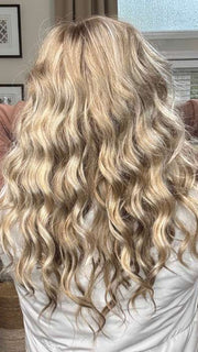 Marcie @wig.obsessed wearing SARAH by JON RENAU in color 12FS12 MALIBU BLONDE | LIght Gold Brown, Light Natural Gold Blonde, Pale Natural Gold-Blonde Blend, Shaded with Light Gold Brown