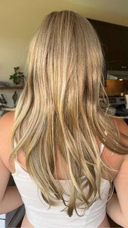 Steph B @wigswithsteph wearing ANGELICA by NORIKO in color MOCHA H | Rooted Dark with Medium Ash Blonde with Platinum Blonde highlight

