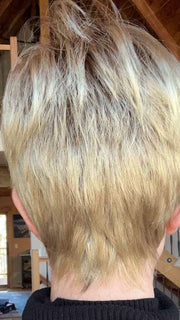 Susan Sparks @an_affair_with_hair wearing TIFFANY by ENVY BY ALAN EATON in color CHAMPAGNE SHADOW | Soft Dark Blonde with Platinum Highlights and Chestnut Roots
