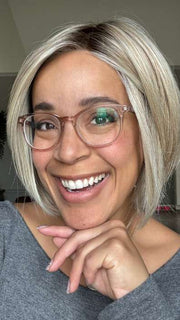 Brea @getwiggywithbrea wearing STRAIGHT UP WITH A TWIST ELITE by RAQUEL WELCH WIGS in color RL19/23SS SHADED BISCUIT | Light Ash Blonde Evenly Blended with Cool Platinum Blonde with Dark Roots
