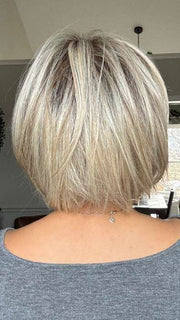 Brea @getwiggywithbrea wearing STRAIGHT UP WITH A TWIST ELITE by RAQUEL WELCH WIGS in color RL19/23SS SHADED BISCUIT | Light Ash Blonde Evenly Blended with Cool Platinum Blonde with Dark Roots
