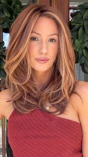 Jenna Fail wearing CHARMING by TRESSALLURE in 33/32/R4 | Dark Auburn Blended with Dark Brown and Dark Roots