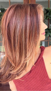 Jenna Fail wearing CHARMING by TRESSALLURE in 33/32/R4 | Dark Auburn Blended with Dark Brown and Dark Roots