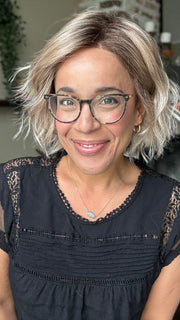 Brea is wearing DANCE by ELLEN WILLE in CANDY BLONDE TIPPED 101.27.60 | Pearl platinum blonde mixed with light reddish brown and pure white
