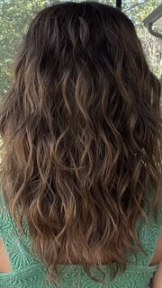 Jenna Fail @jenna_fail wearing SERENA by ELLEN WILLE in color CHOCOLATE TIPPED 830.9 | Medium Brown, Light Auburn and Medium Warm Brown Blend with Lighter Tipped Ends
