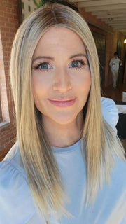 Natalie Gray @vanish.into.thin.hair wearing SLEEK by ELLEN WILLE in SANDY BLONDE ROOTED 16.22.20 | Medium Blonde, Light Neutral Blonde, and Light Strawberry Blonde Blend with Shaded Roots