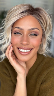 Roxie wearing MILKSHAKE BLONDE R | A mixture of Light Sandy Brown, Highlighted with Light Ash Blonde with a Hint of Light Platinum Blonde with a Medium Root Color