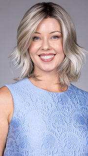 Model is wearing REBECCA by BELLETRESS in color BUTTERBEER R | Dark Brown Base and Root that transitions smoothly into a buttery blonde, infused with creamy honey and toffee tones