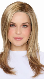 BELINDA by Envy in SPARKLING CHAMPAGNE | Medium Brown roots with overall Strawberry Blonde base and soft Golden Blonde highlights