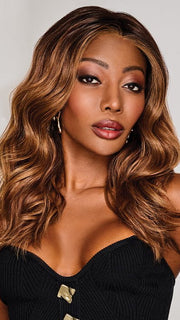BALAYAGE BEAUTY by Raquel Welch in RL2/31OM | Black blend from the roots to midlength that transition into a medium light auburn ombré from midlength to the ends