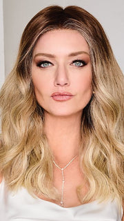 BALAYAGE BEAUTY by Raquel Welch in RL8/24OM | Medium brown blended roots that transition into a golden blonde ombré from midlength to the ends